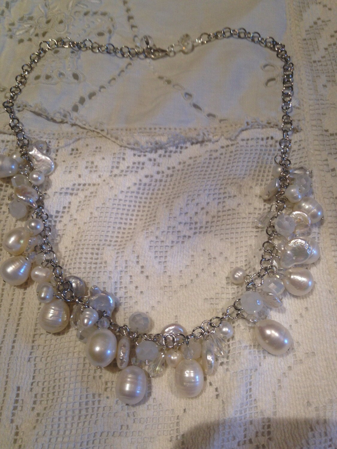 Hand Wrapped Pearl and Crystal Necklace