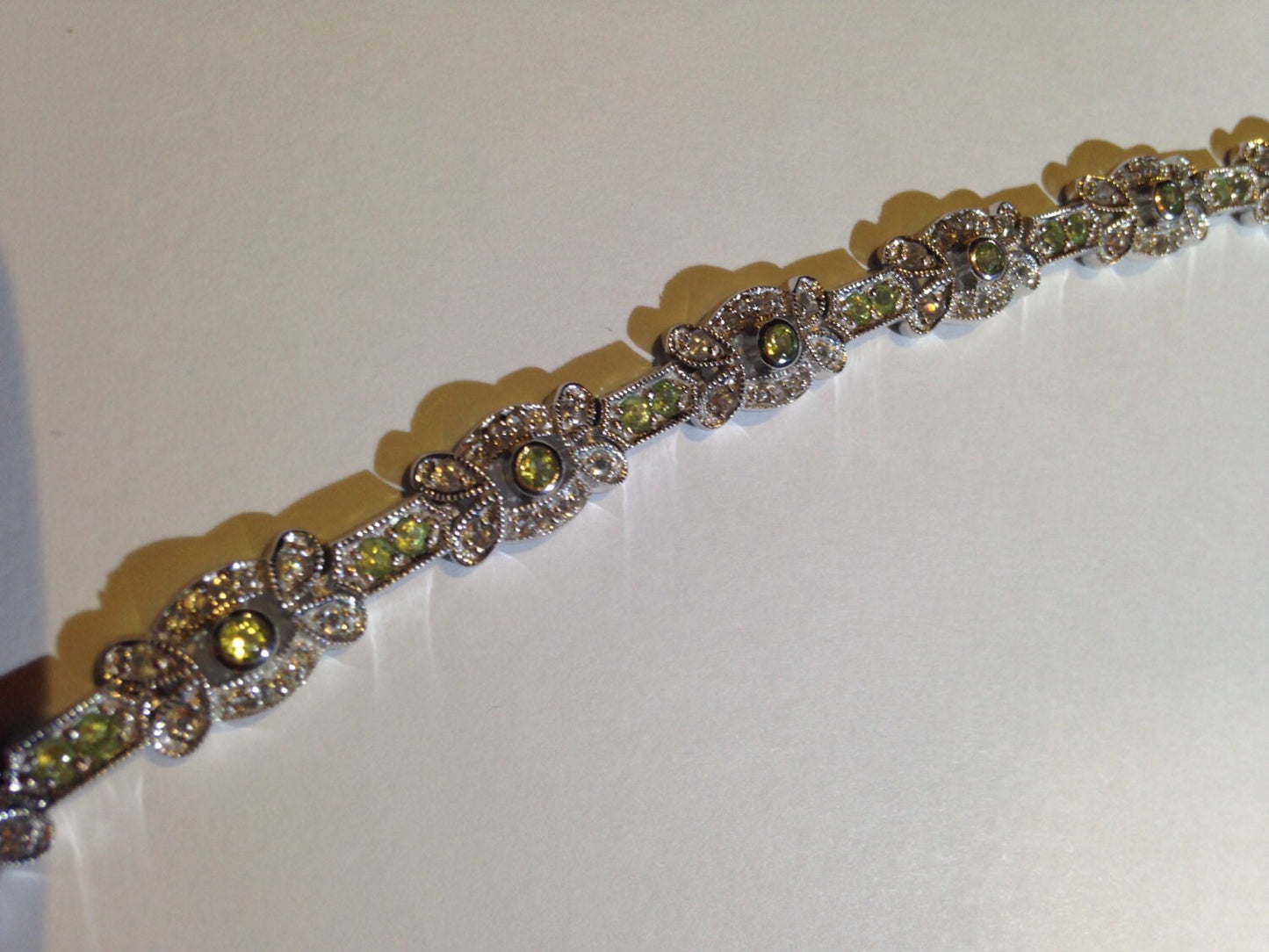 Vintage Handmade Genuine Peridot White Sapphire 925 Sterling Silver Tennis Bracelet
