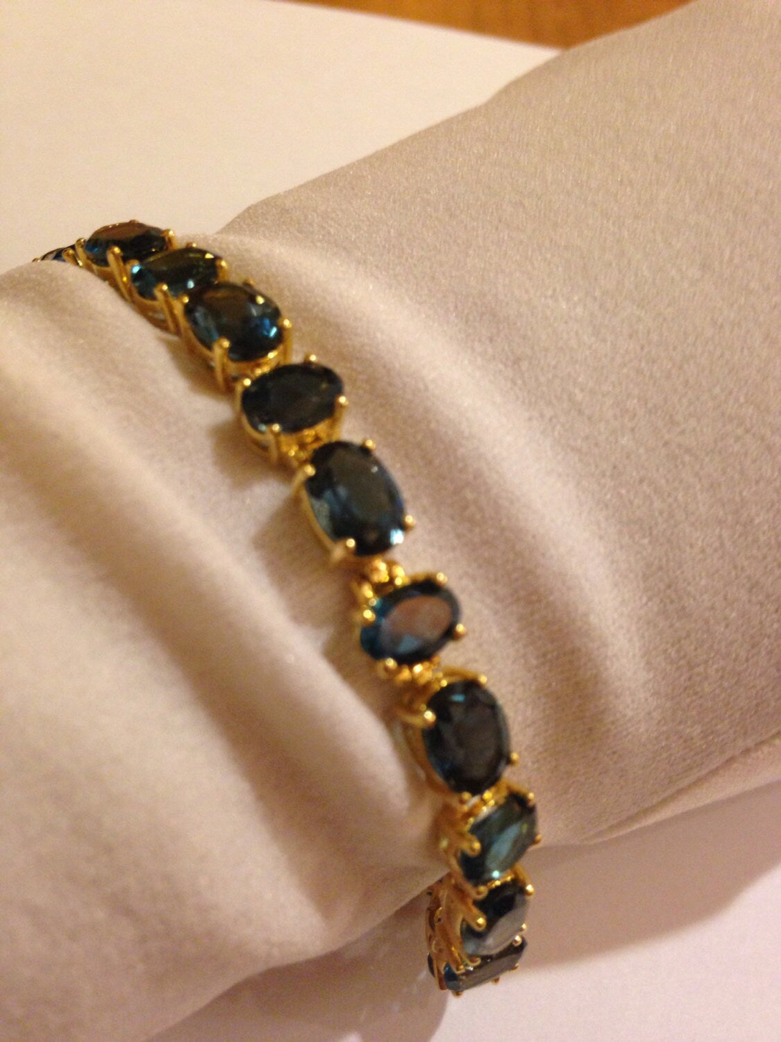 Vintage Blue Topaz Golden 925 Sterling Silver Tennis Bracelet