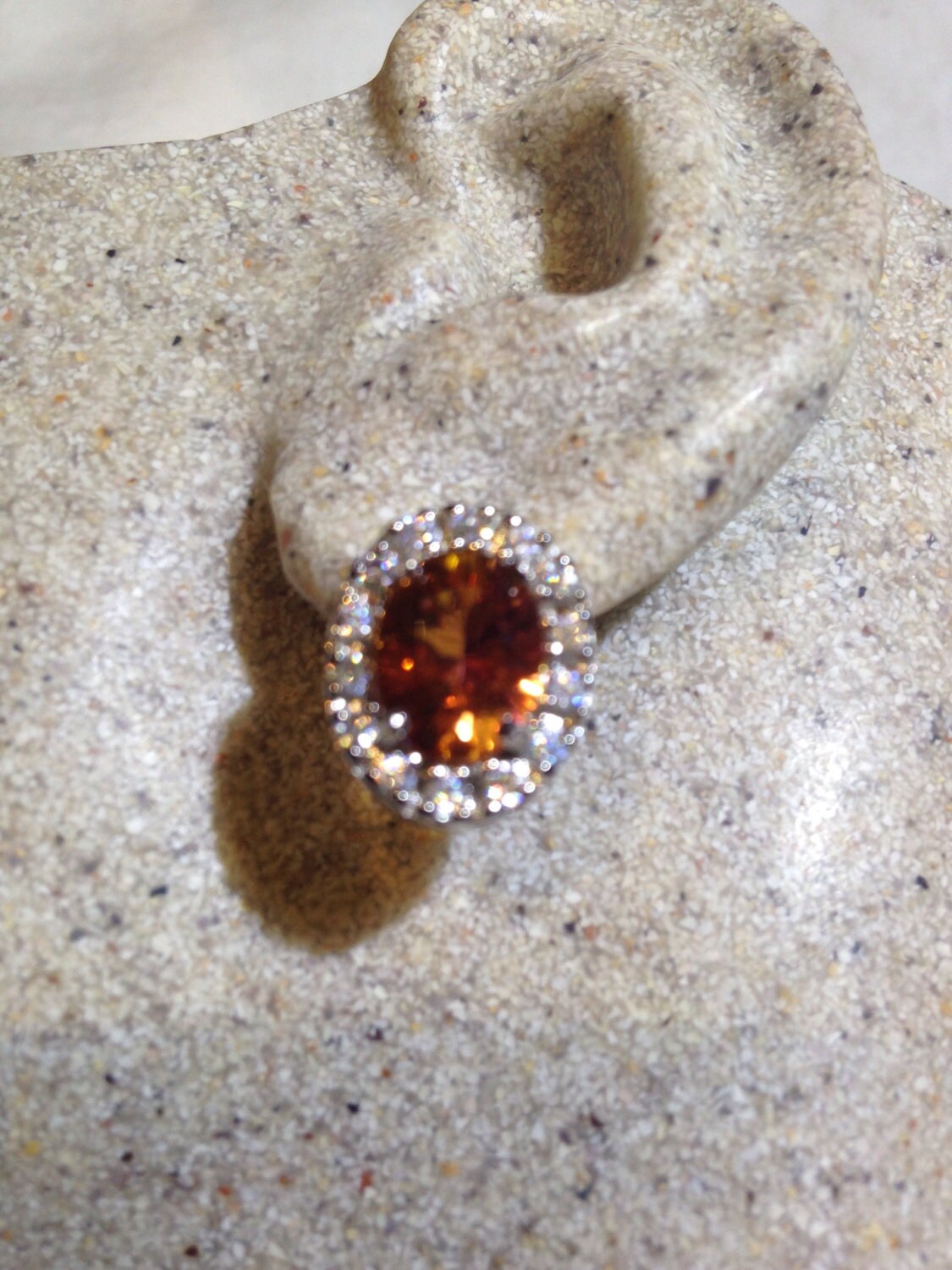 Vintage Citrine Earrings 925 Sterling Silver Deco Stud Button