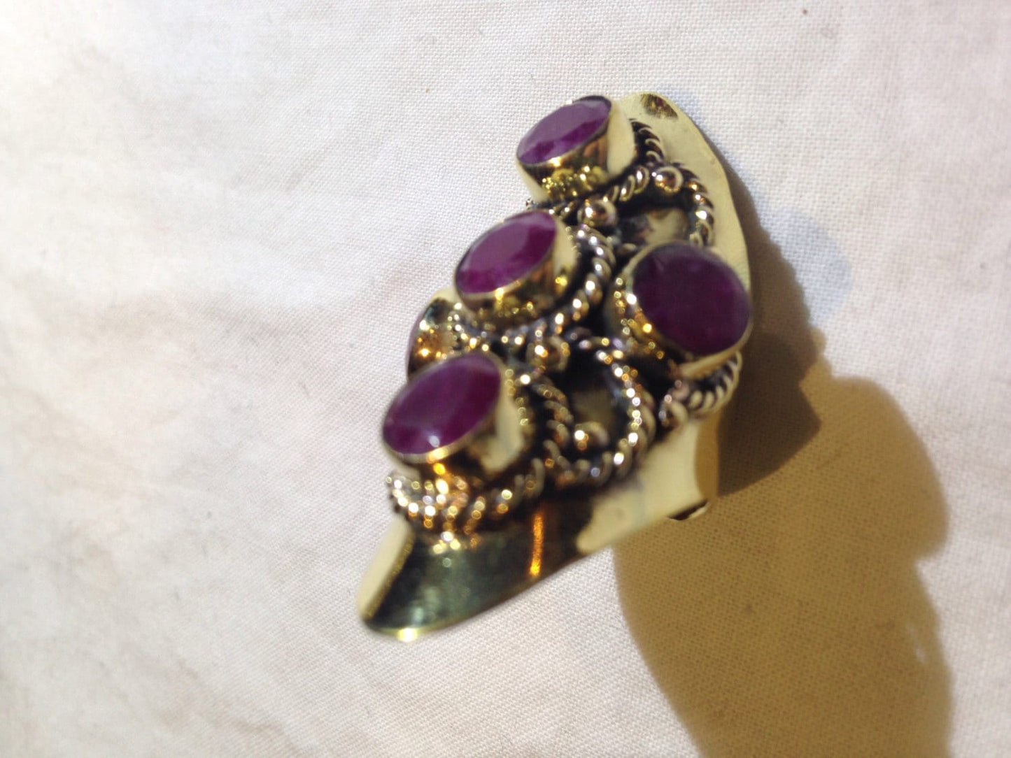 Vintage Genuine Ruby Brass Knuckle Adjustable Ring