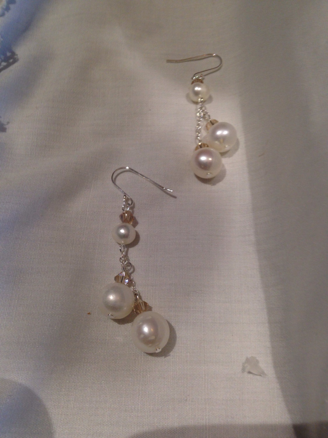 Vintage Genuine Pearl Sterling Silver Dangle Earrings