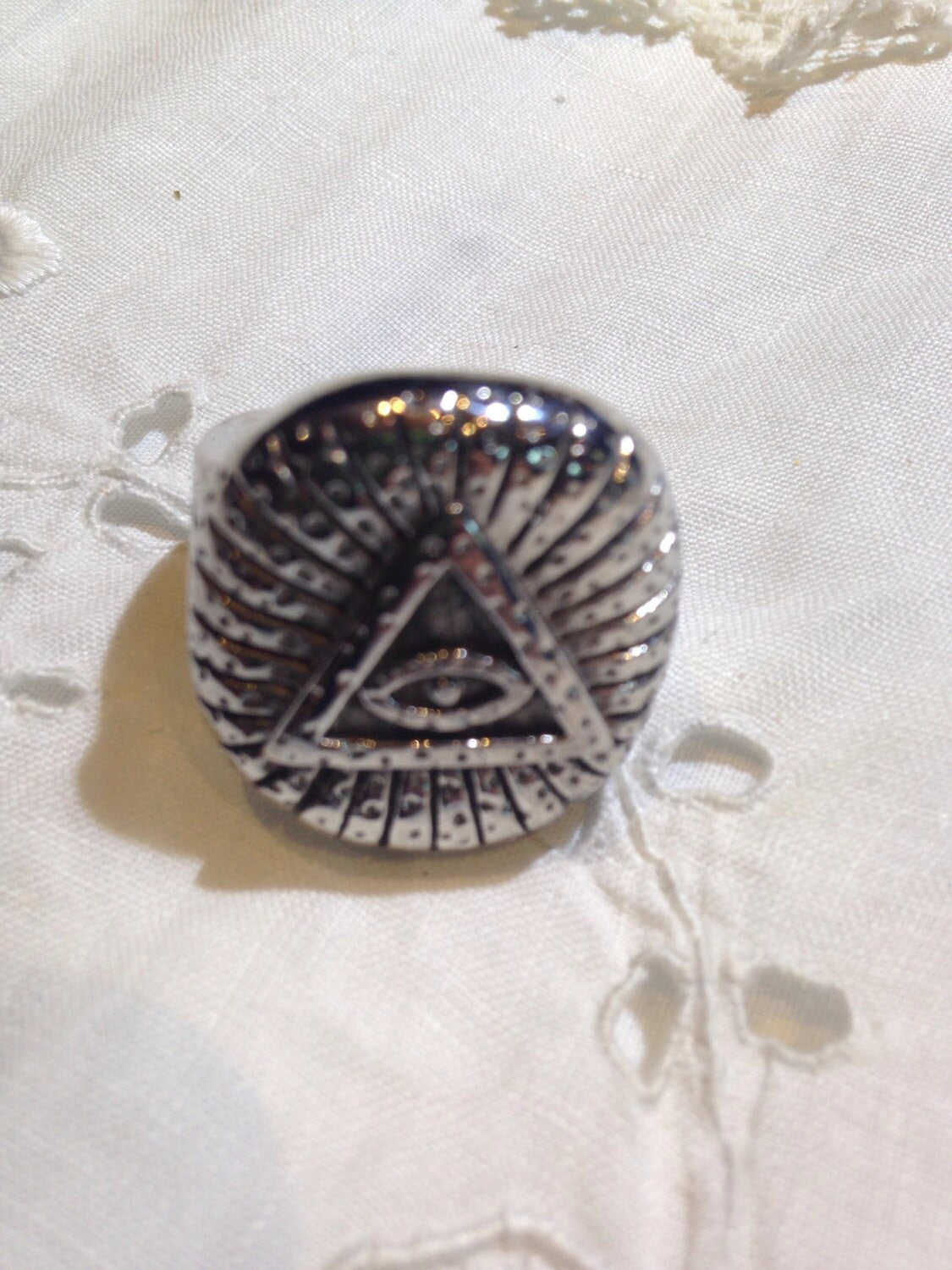 Vintage Gothic Silver Stainless Steel Illuminati Eye Pyramid Mens Ring