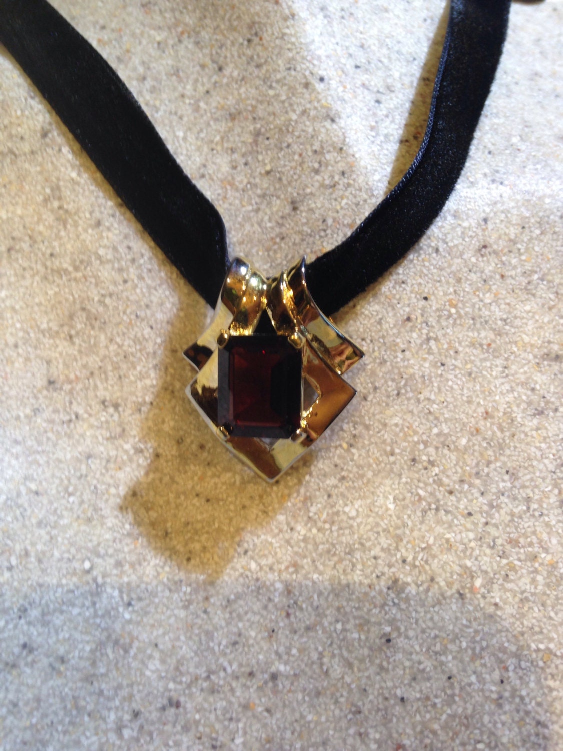 Vintage Handmade 925 Sterling Silver Gold Finish Genuine Garnet Antique Pendant Necklace