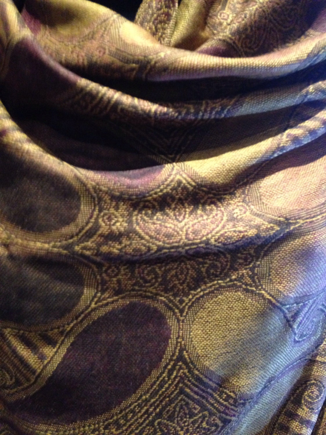 Vintage Brown Amber Brocade Paisly Pashmina Scarf Wrap