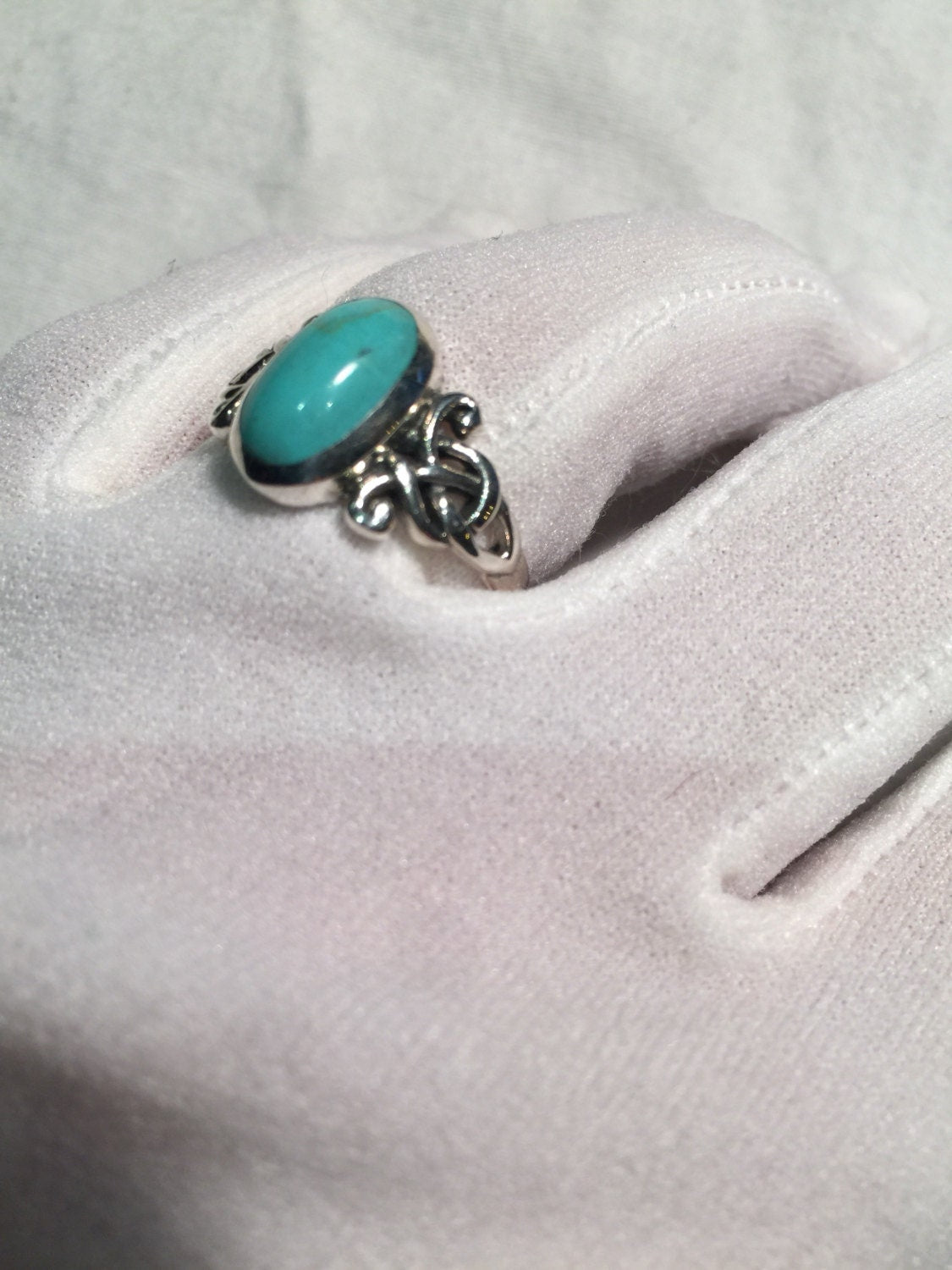Vintage Turquoise Gemstone 925 Sterling Silver Celtic Ring