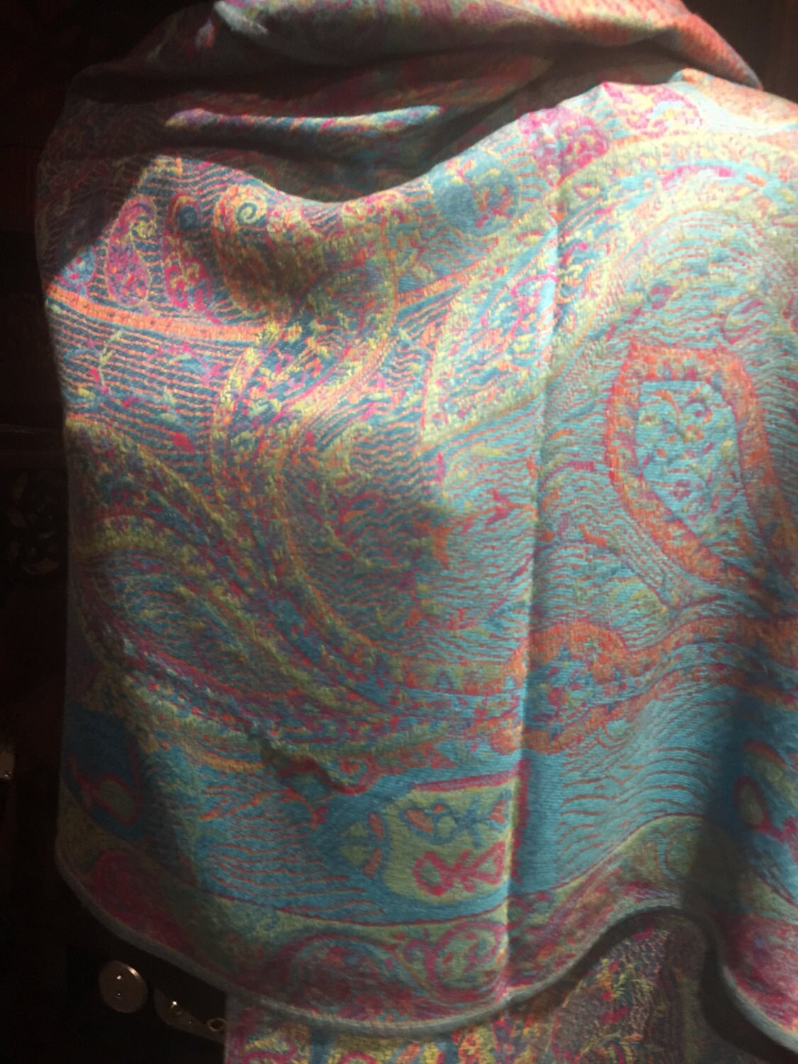 Turquoise Vintage Paisley Brocade Pashmina Scarf Wrap Shawl