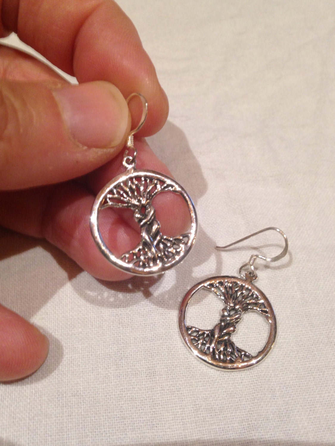 Vintage Handmade 925 Sterling Silver Tree of Life Deco Earrings