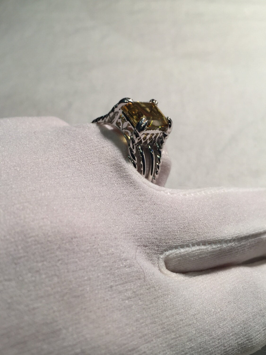 Vintage Gothic Golden Lemon Quartz Wiccan Moon 925 Sterling Silver Ring