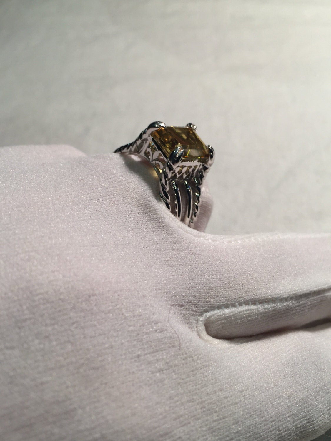 Vintage Gothic Golden Lemon Quartz Wiccan Moon 925 Sterling Silver Ring