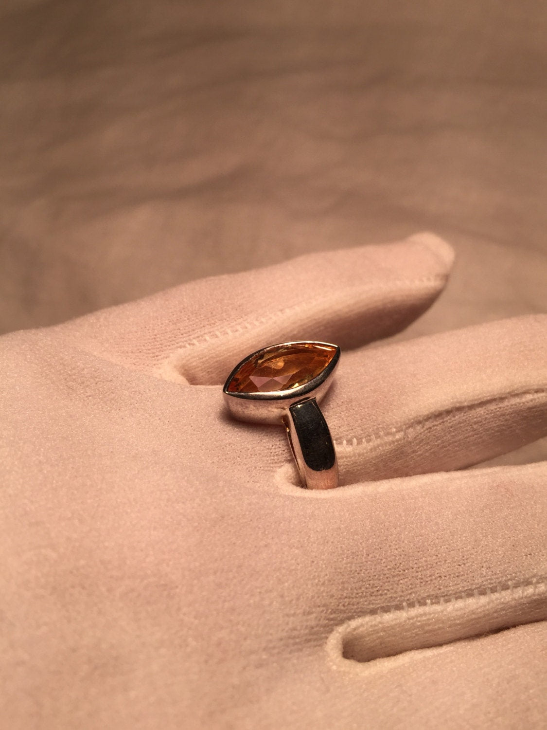 Vintage Handmade Golden Genuine Citrine 925 Sterling Silver gothic Ring