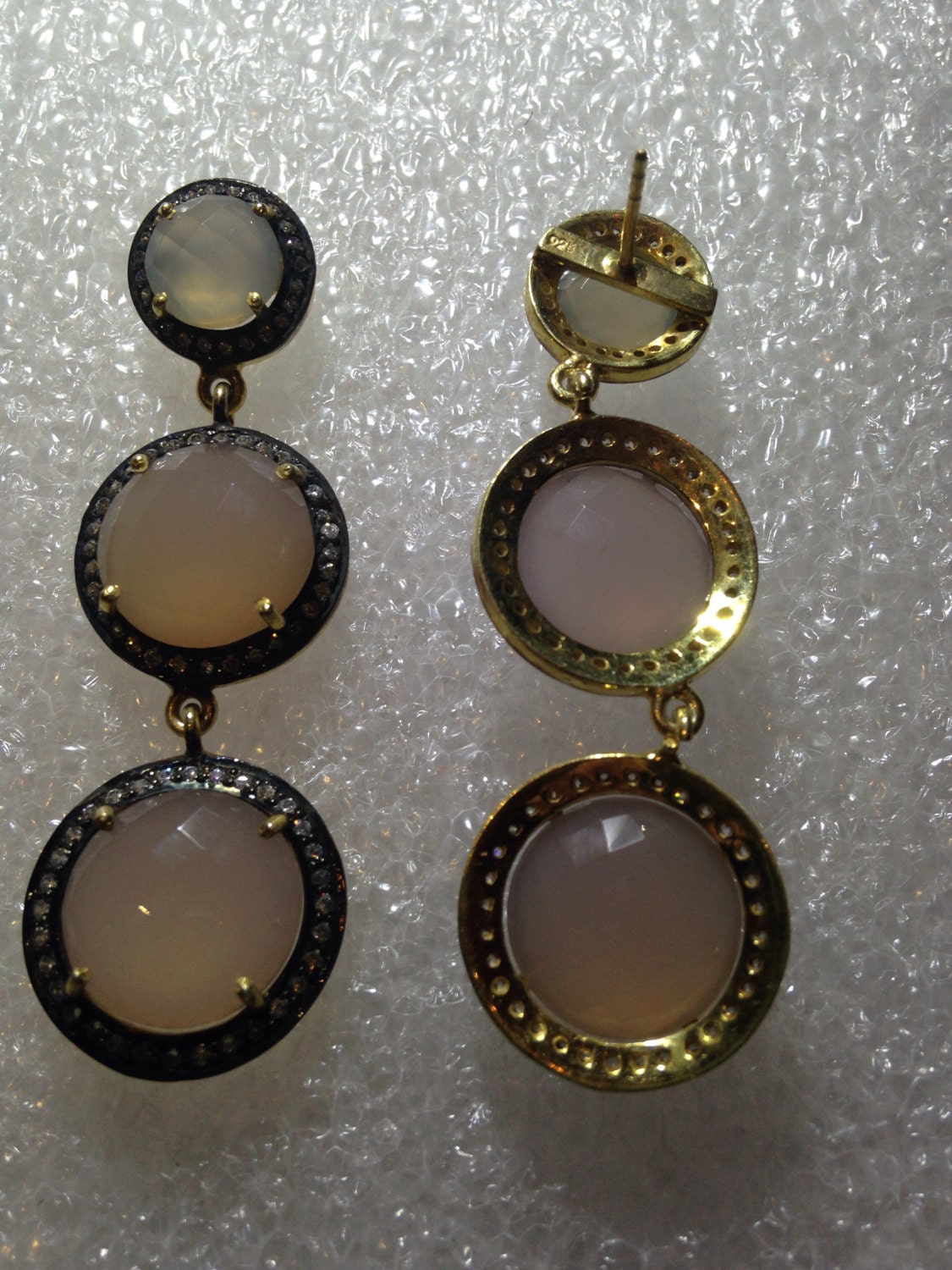 Vintage Genuine White Sapphire Mixed Gemstone Filigree Sterling Silver Dangle Earrings