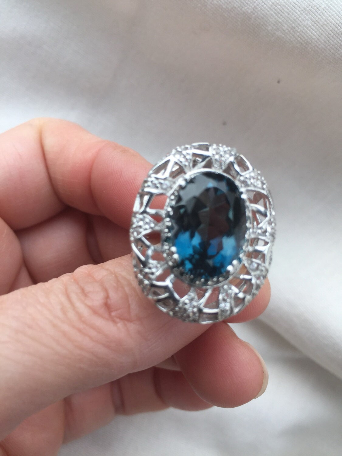 Vintage Genuine London Blue Topaz 925 Sterling Silver Ring