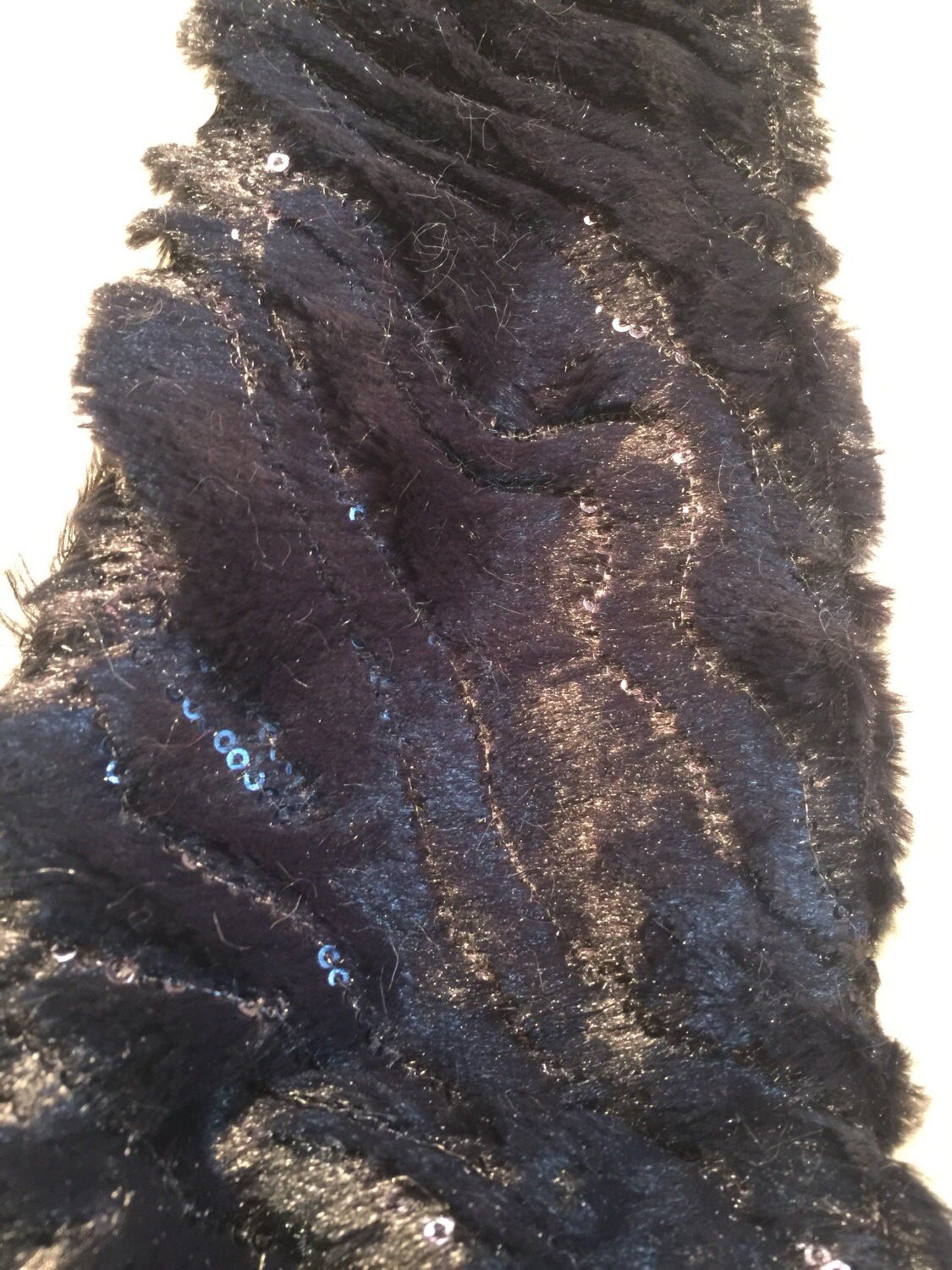 Nemesis Antique Vintage Styled Infinity Scarf, Navy Blue with Sequins, Furry Knit