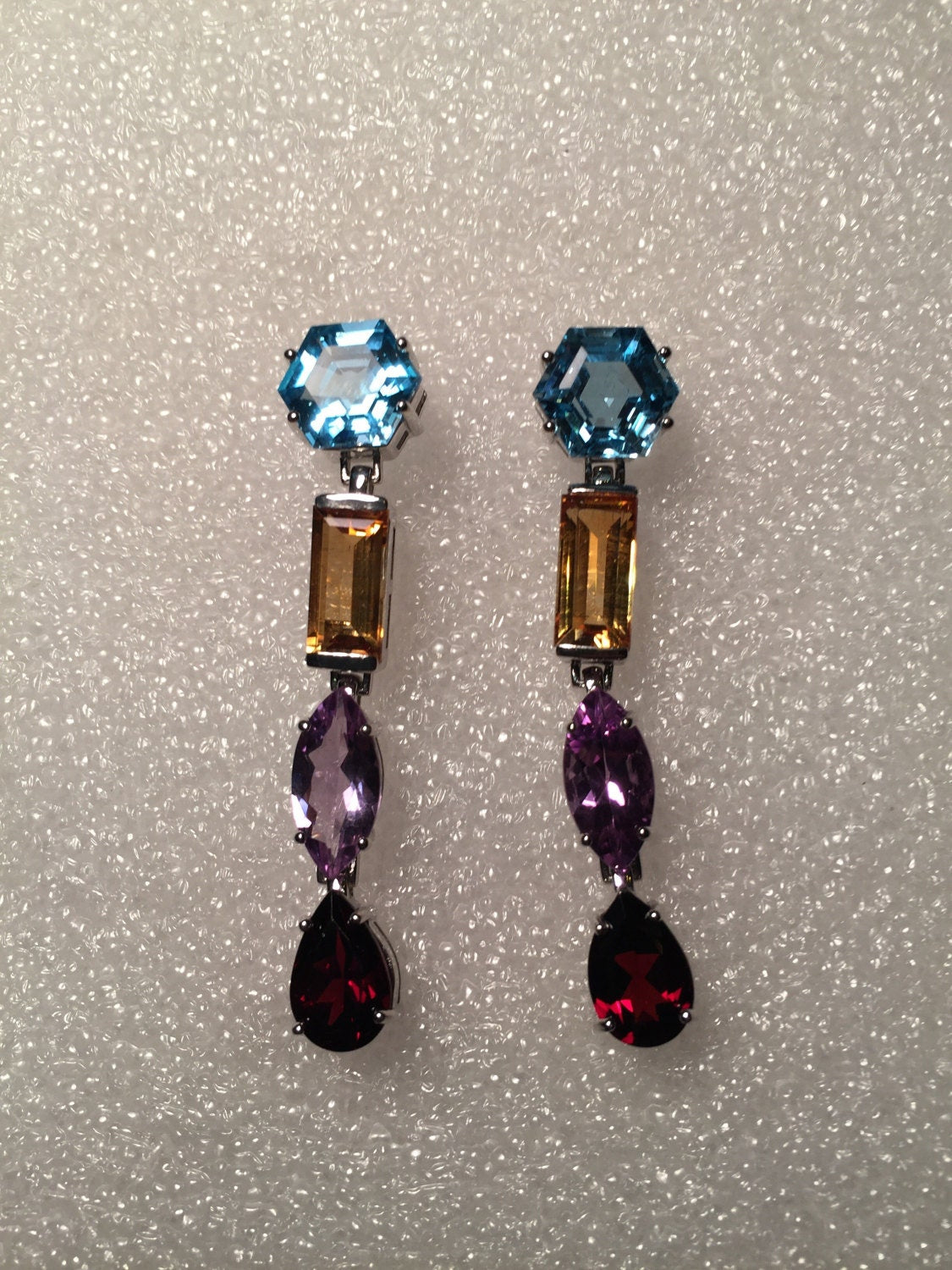 Vintage Citrine, Topaz, Garnet & Amethyst 925 Sterling Silver Earrings