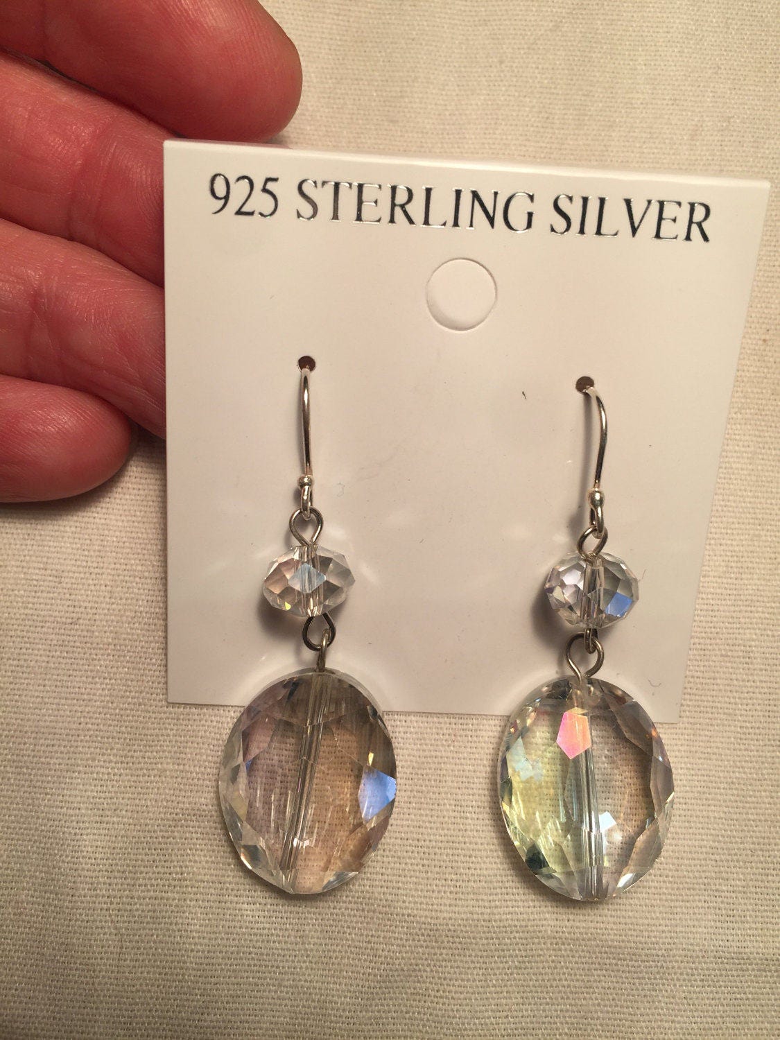 Antique Crystal Charm Gemstone Sterling Silver Dangle Earrings