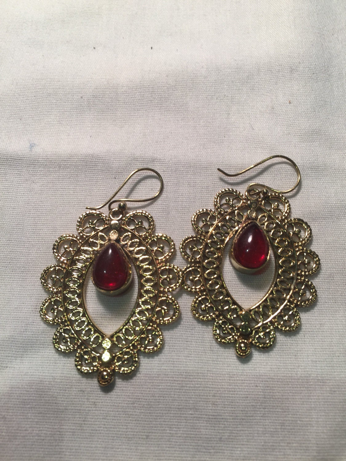 Vintage Golden Bronze Lace Dangle Earrings