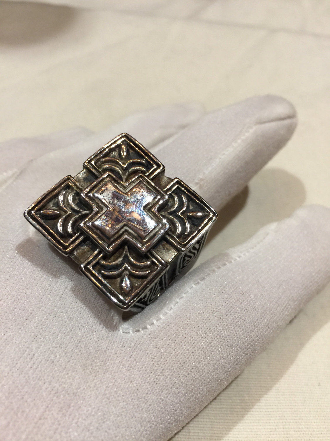 Vintage Gothic Silver Stainless Steel Cross Mens Ring