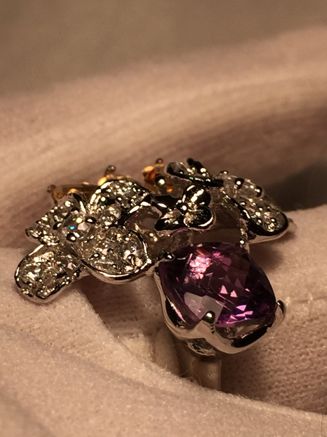 Vintage Genuine Gemstone 925 Sterling Silver Flower Ring