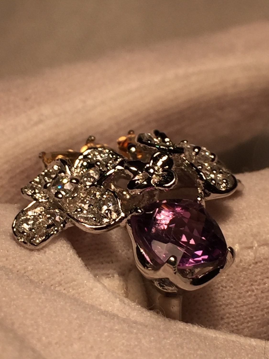 Vintage Genuine Gemstone 925 Sterling Silver Flower Ring