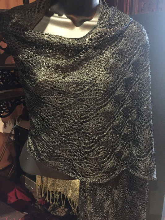 Vintage Black Lace crochet shawl Wrap