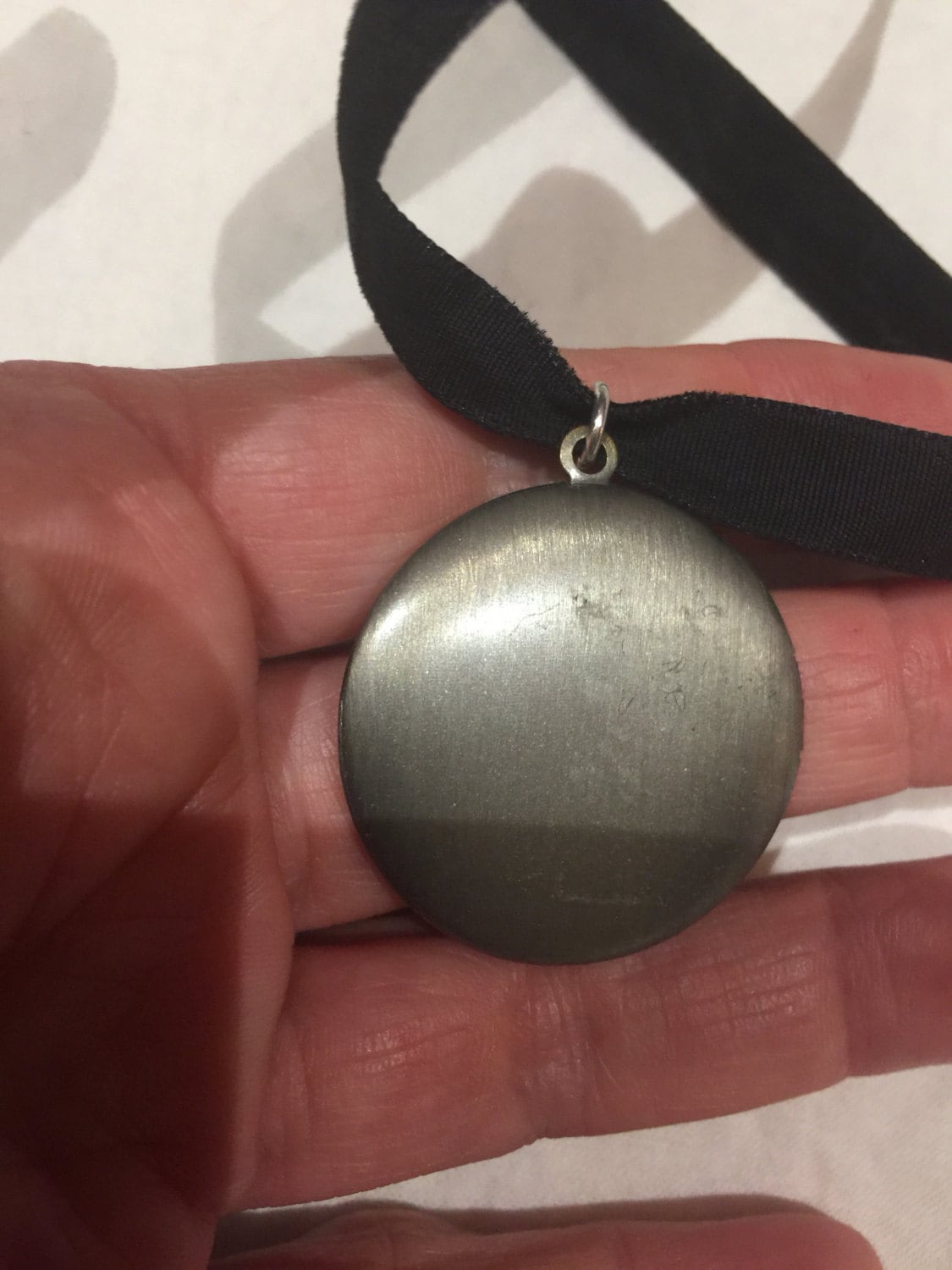 Vintage Locket Choker Silver Pewter Butterfly Deco Etched Necklace