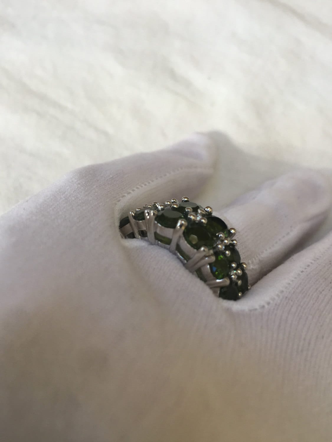 Vintage Handmade Green Chrome Diopside Filigree Setting Sterling Silver Gothic Ring