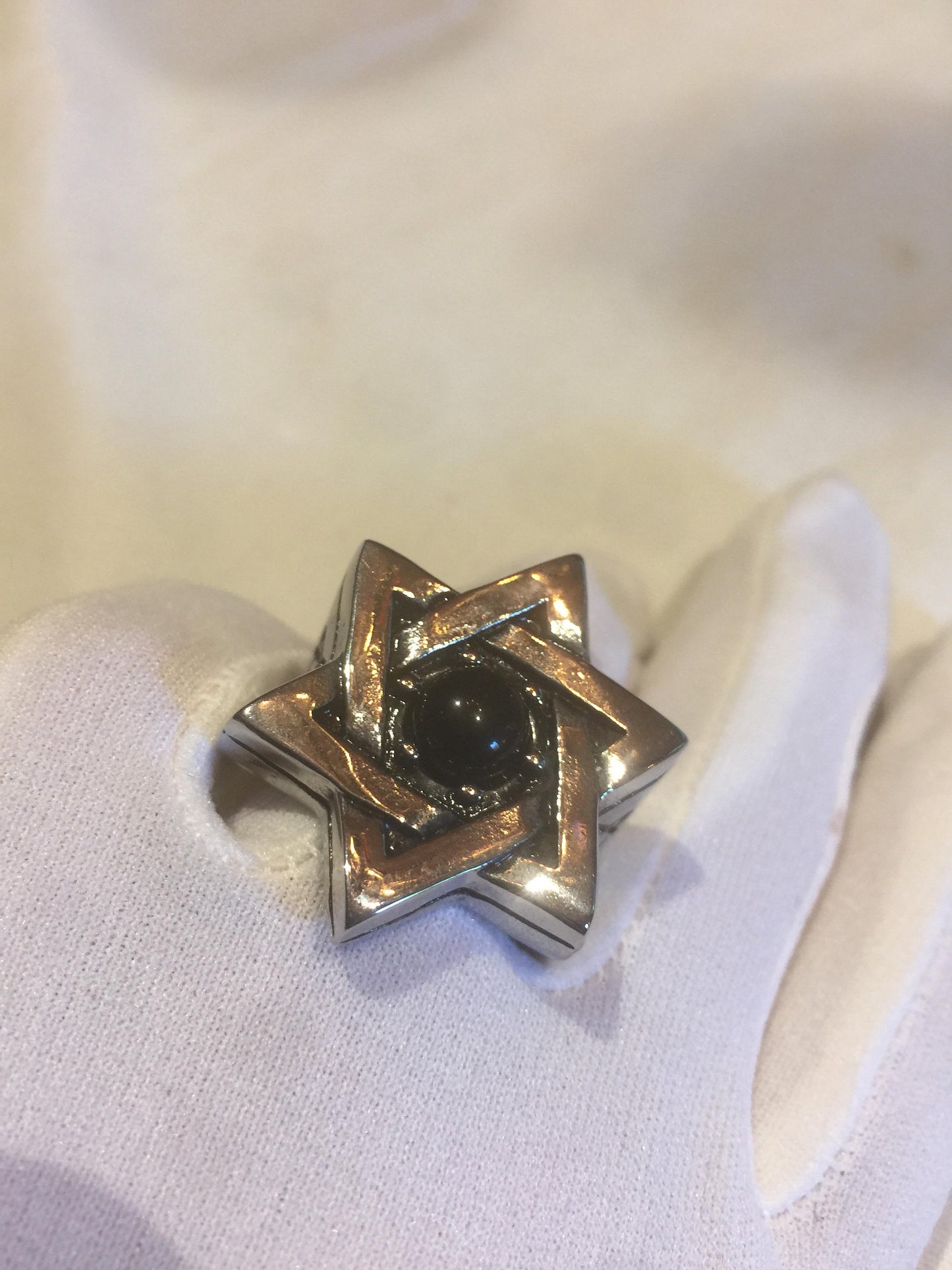 Vintage Gothic Silver Stainless Steel Star of David Mens Ring