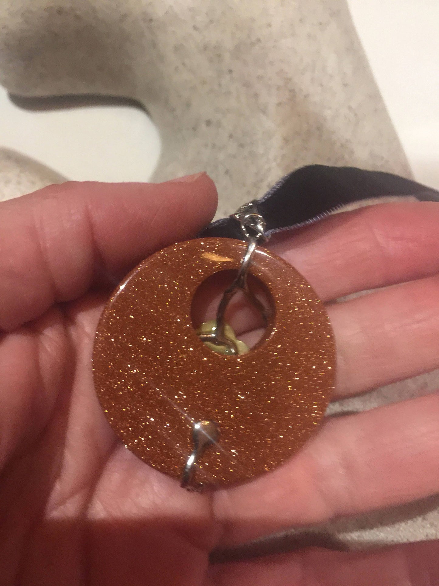 Vintage Mother of Pearl Flower Pendant, Gold Sandstone Sterling Silver