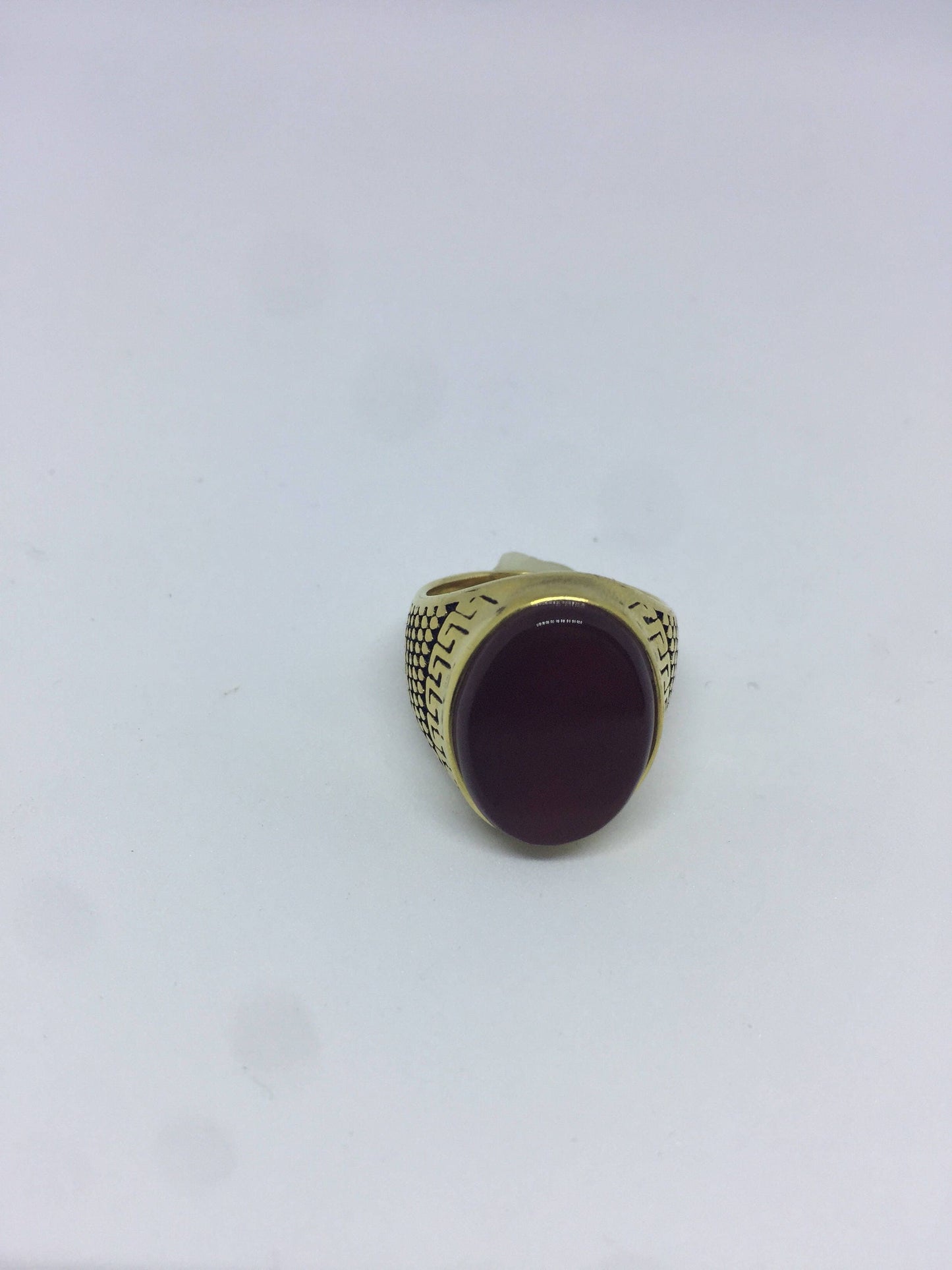 Vintage Gothic Gold Finished Genuine Red Carnelian Mens Ring