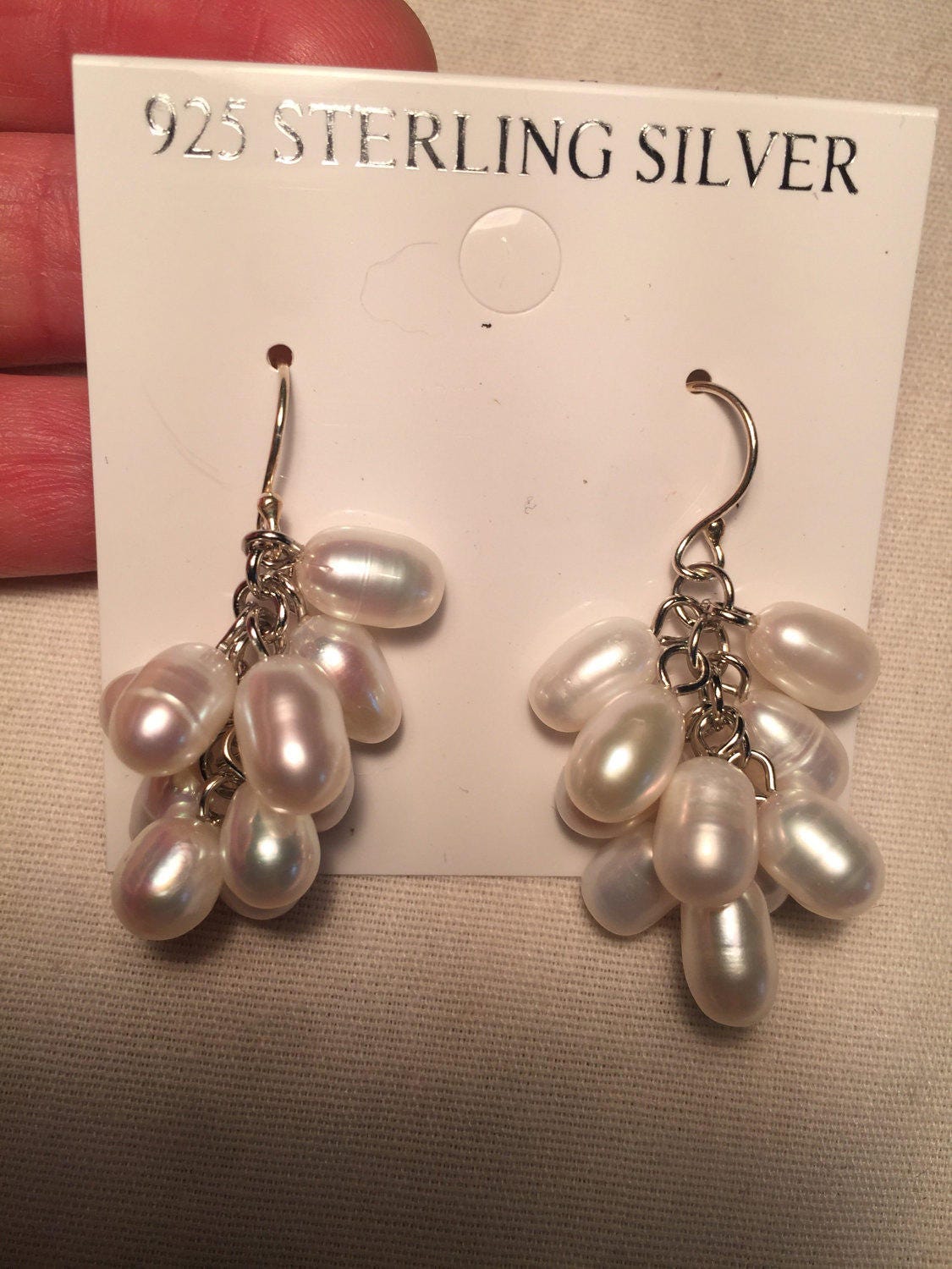 Vintage Genuine Pearl Sterling Silver Flower Dangle Earrings