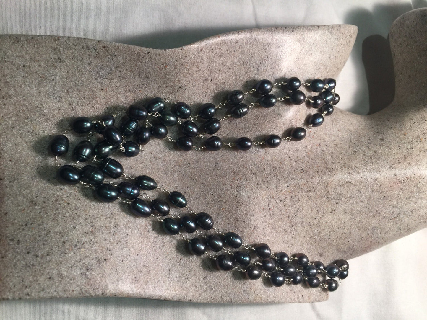 Hand Wrapped Pearl 3 strand grey Pearl Necklace
