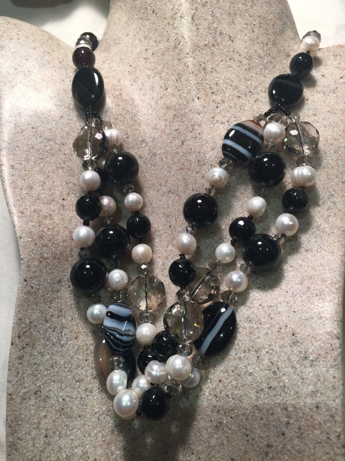 Hand Wrapped Pearl 3 strand Necklace