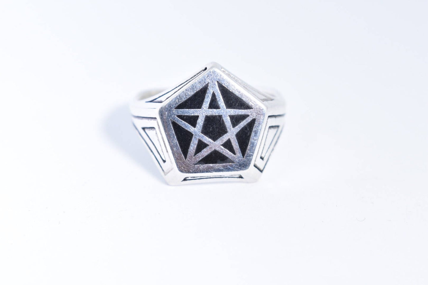 Vintage Gothic Black Onyx Pentacle Star Mens Ring