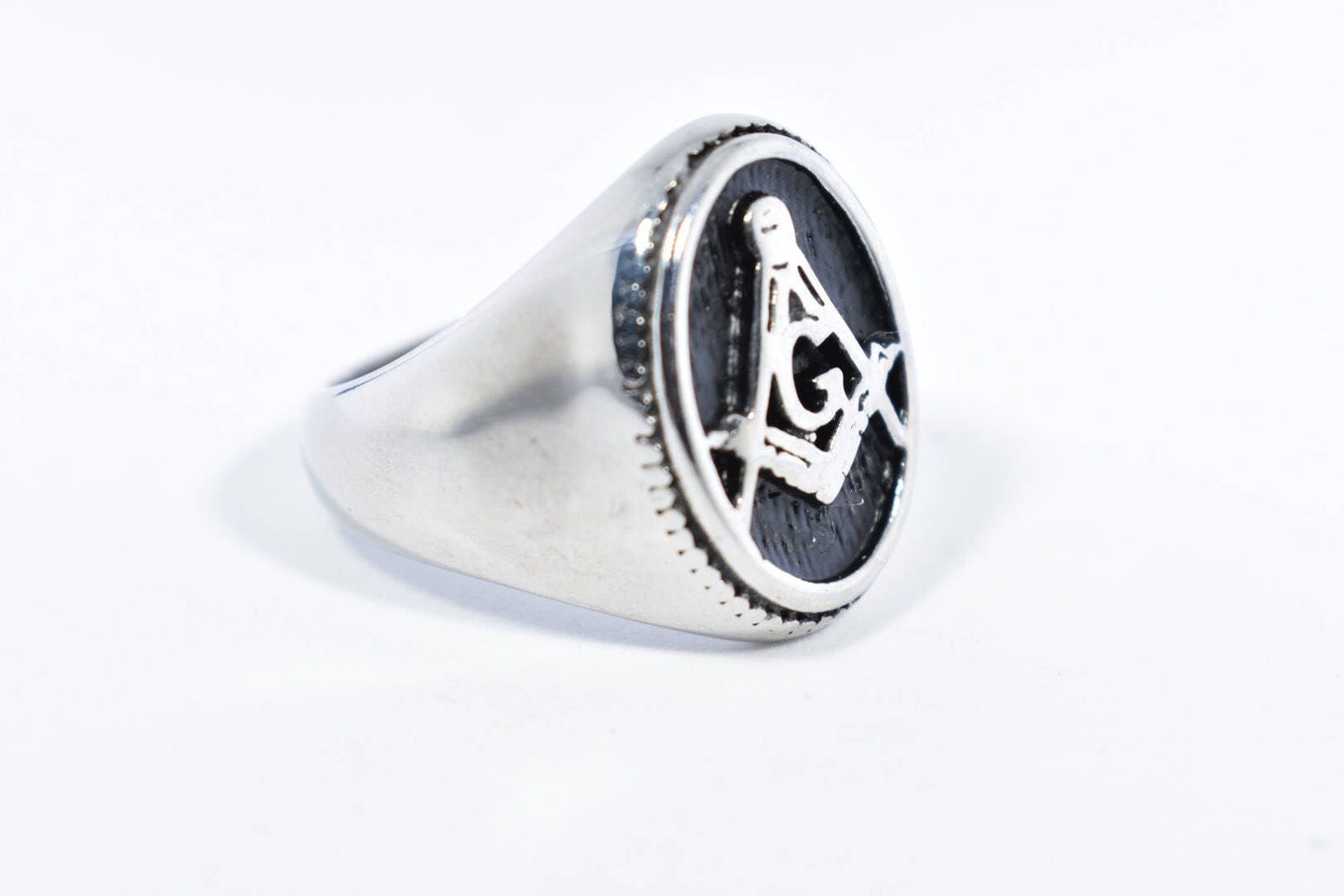 Vintage Gothic Stainless Steel Free Mason G Mens Ring