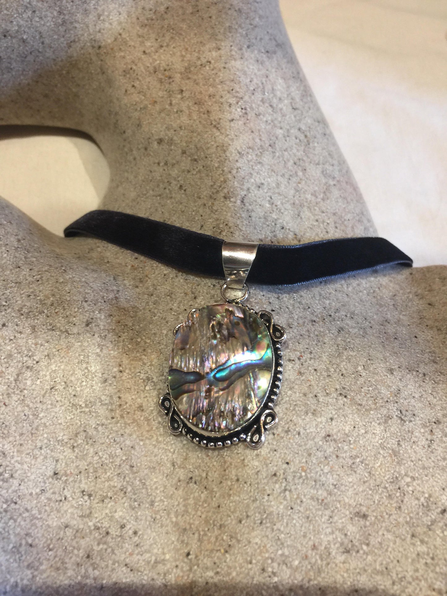Vintage Abalone Choker Antique Pendant Necklace
