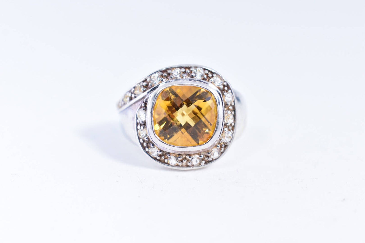 Vintage Golden Citrine Ring Deco 925 Sterling Silver
