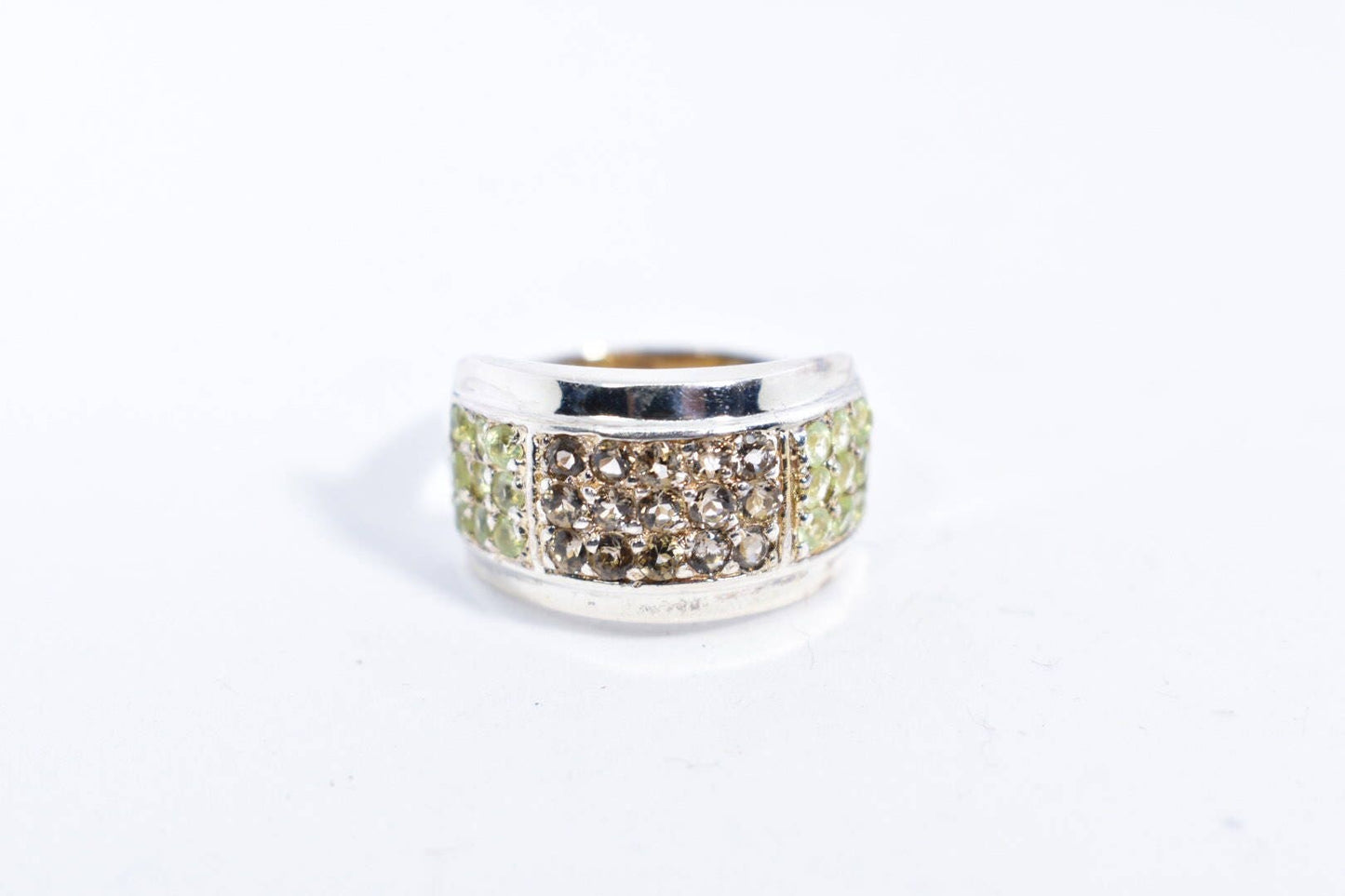 Vintage Golden Citrine and Peridot Ring Deco 925 Sterling Silver