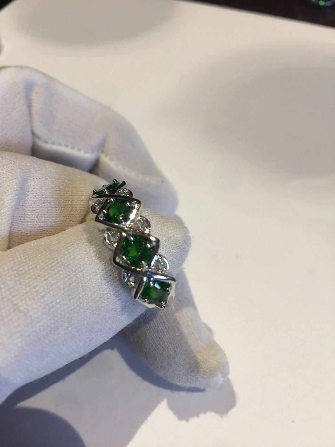 Vintage Handmade Green Chrome Diopside Filigree Setting Sterling Silver Gothic Ring