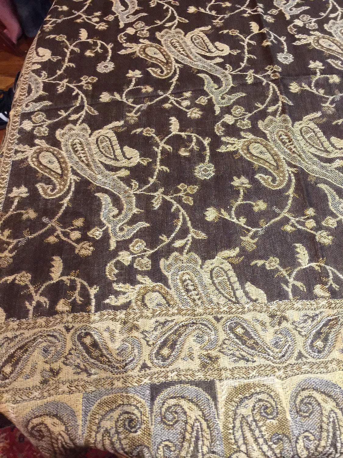 Vintage Brown Paisley Brocade Pashmina Scarf Wrap