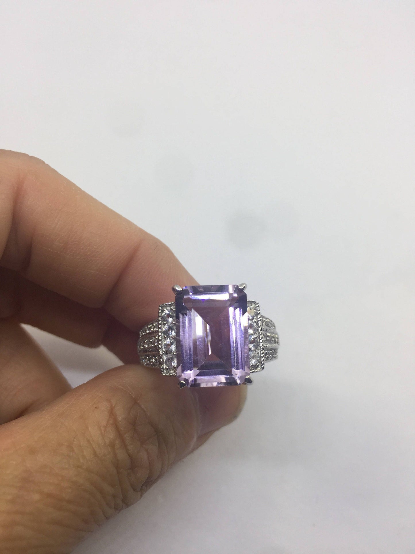 Vintage Amethyst 925 Sterling Silver Filigree Ring, Size 7.5