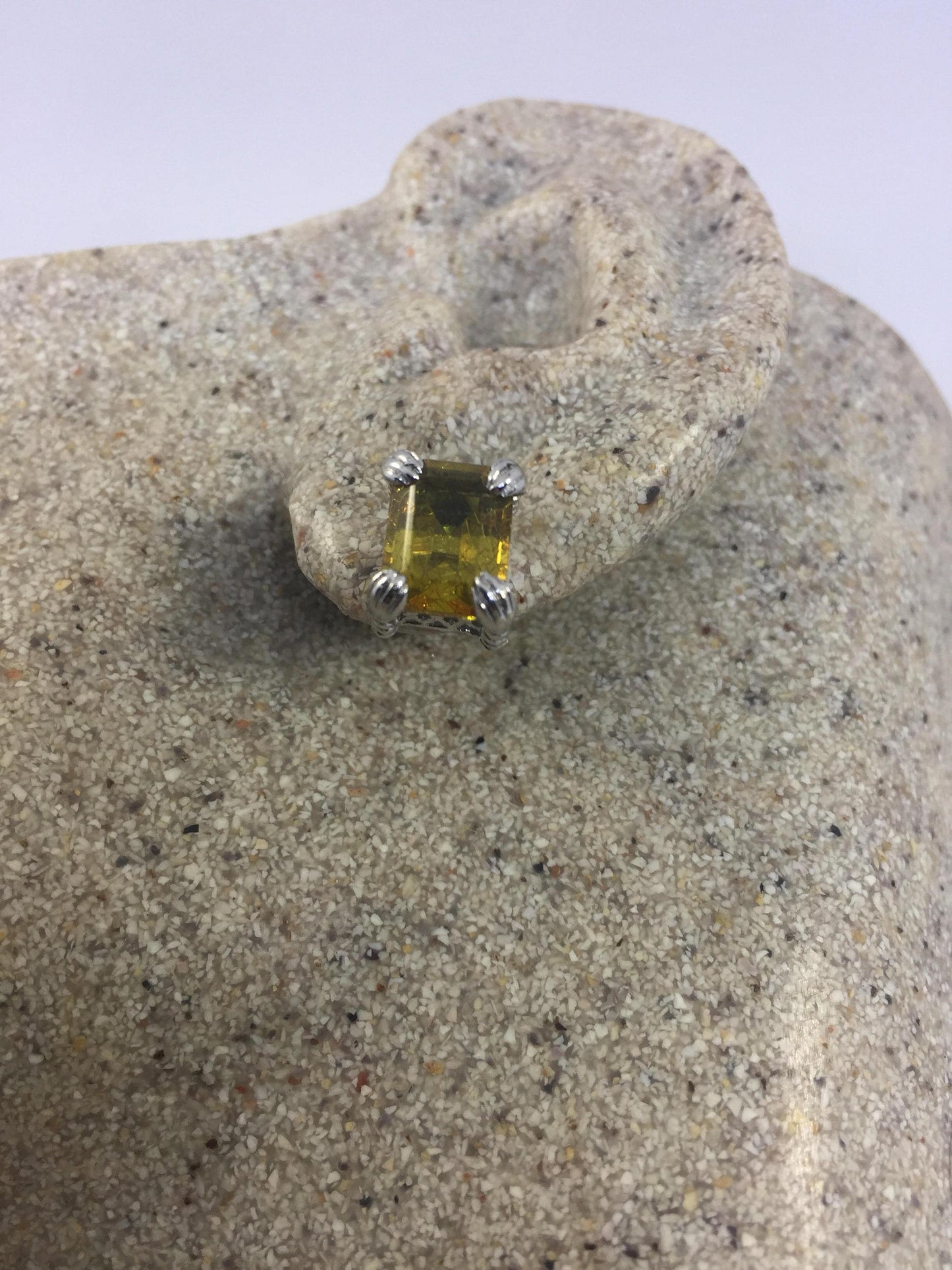 Vintage Genuine Citrine Gemstone 925 Sterling Silver Star Stud Earrings