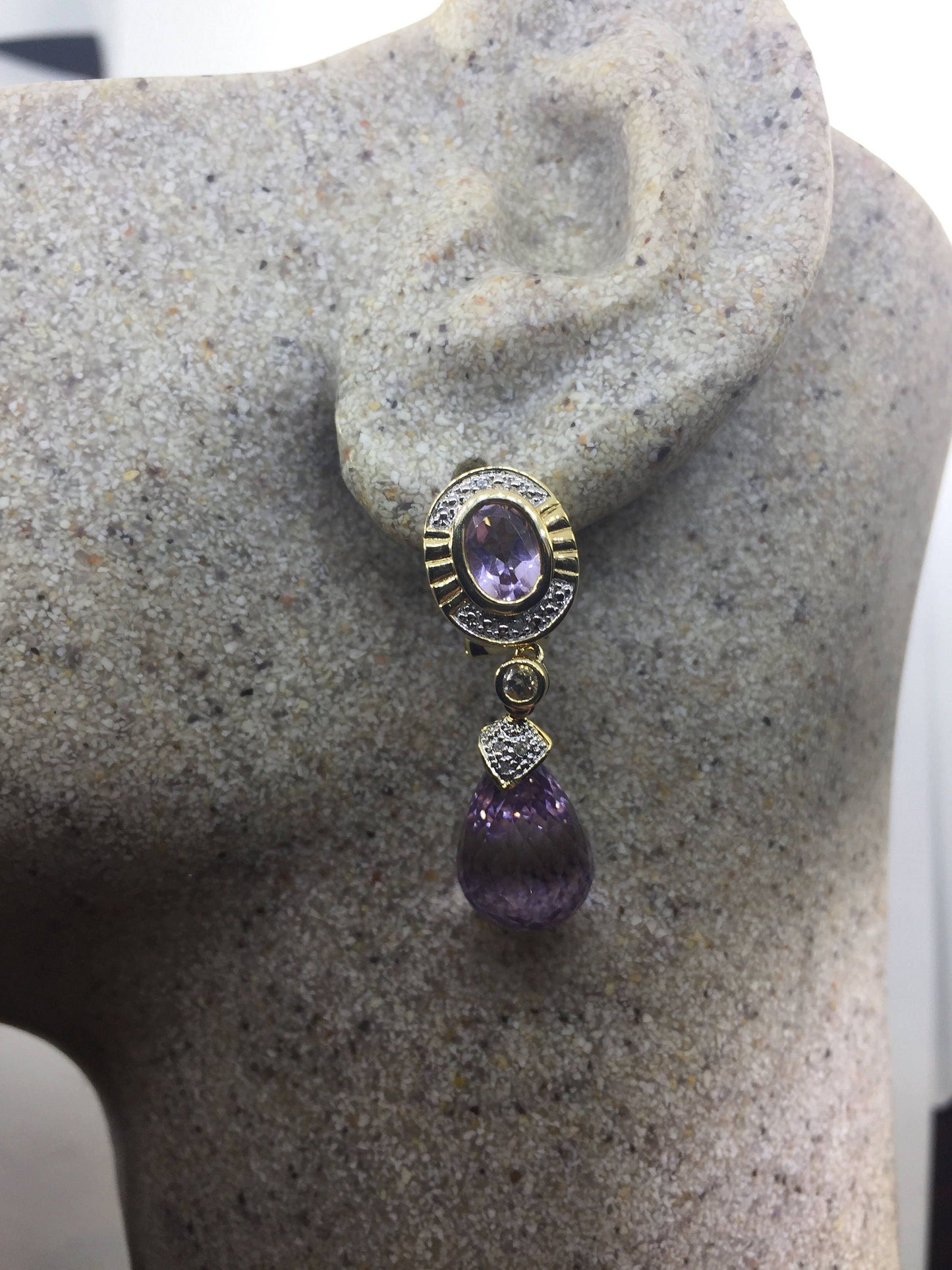 Vintage Amethyst Chandelier Earrings Golden 925 Sterling Silver Omega