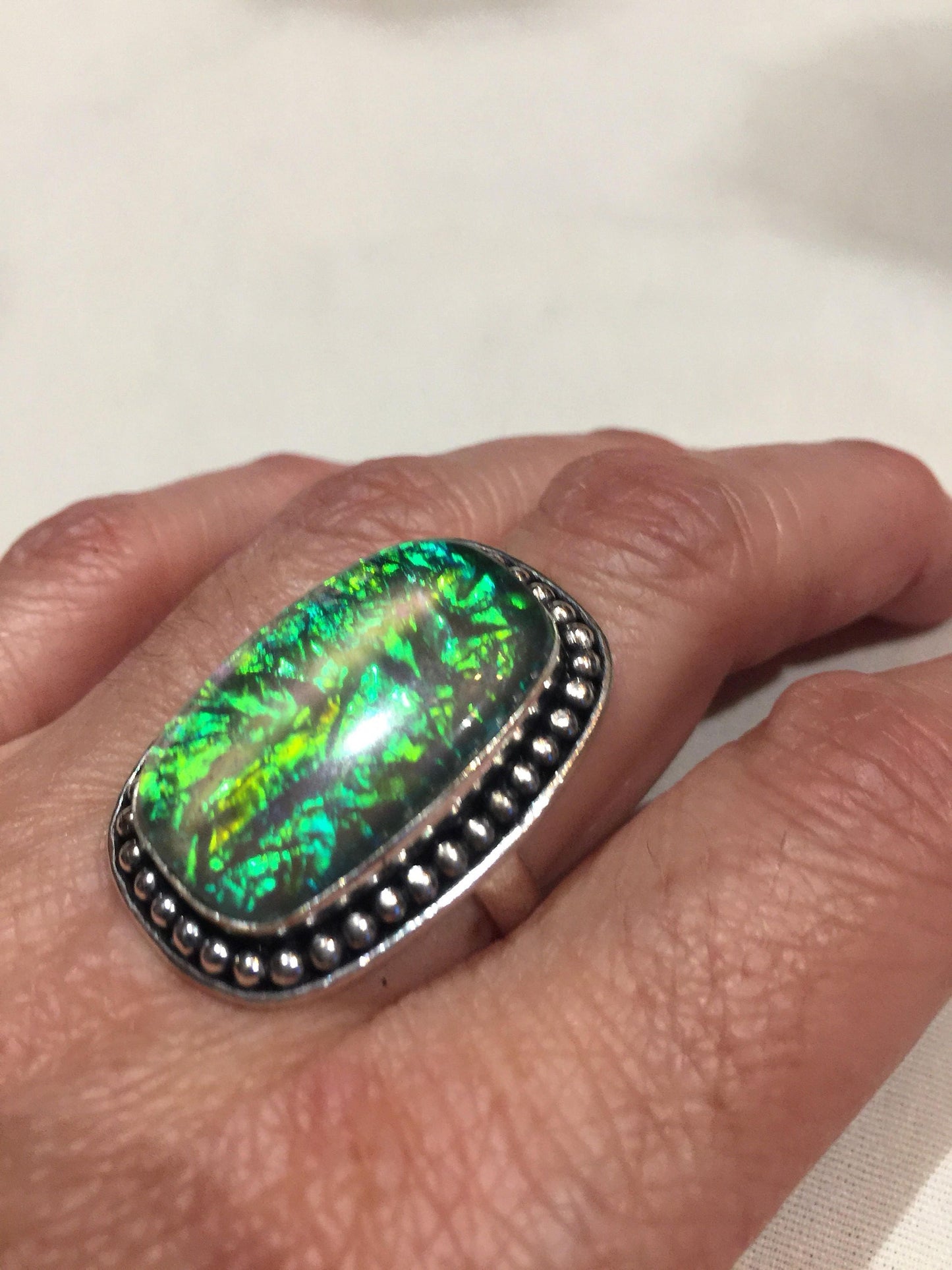 Vintage Blue Green Venecian Art Glass Ring