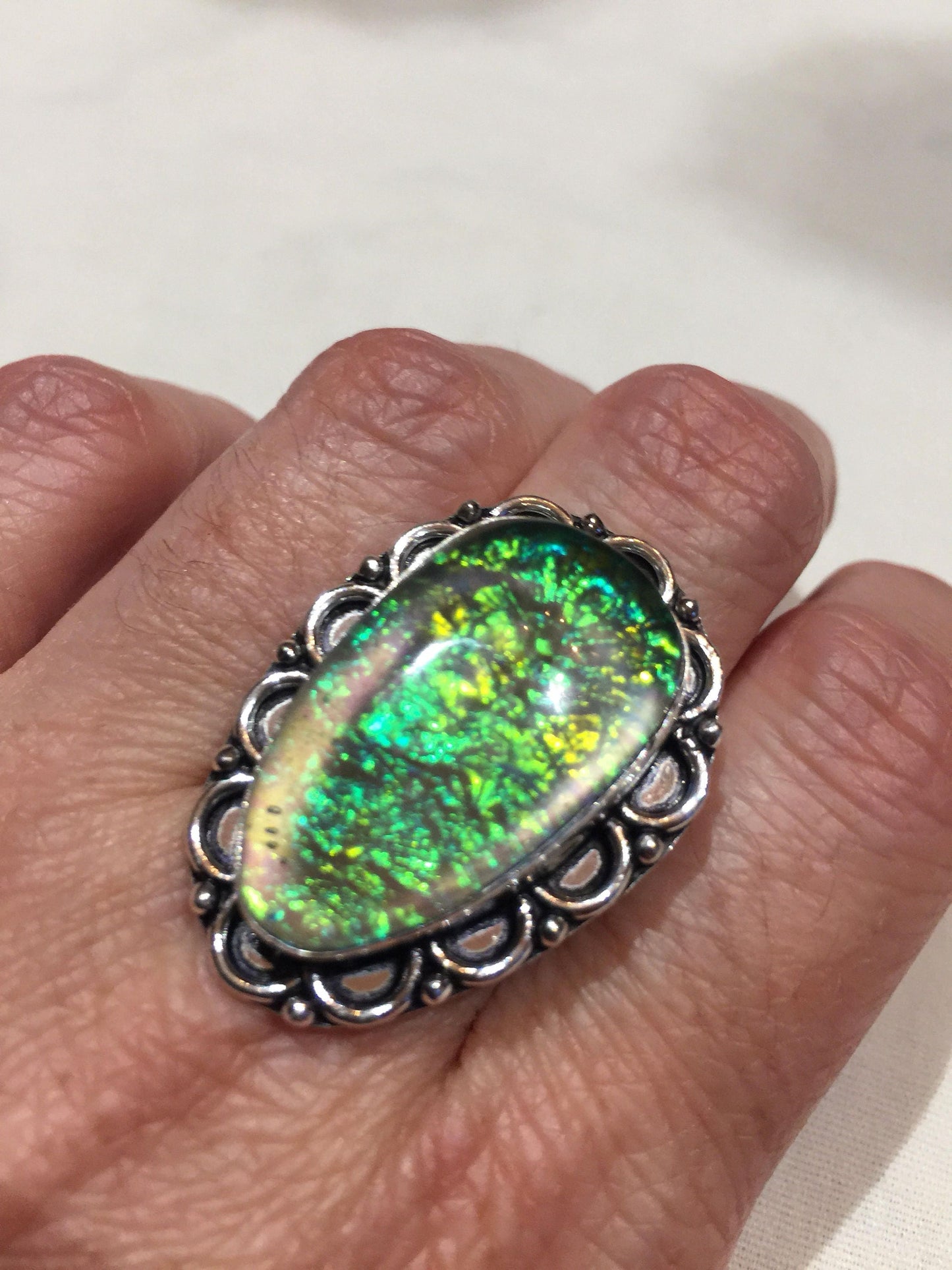 Vintage Blue Green Venecian Art Glass Ring