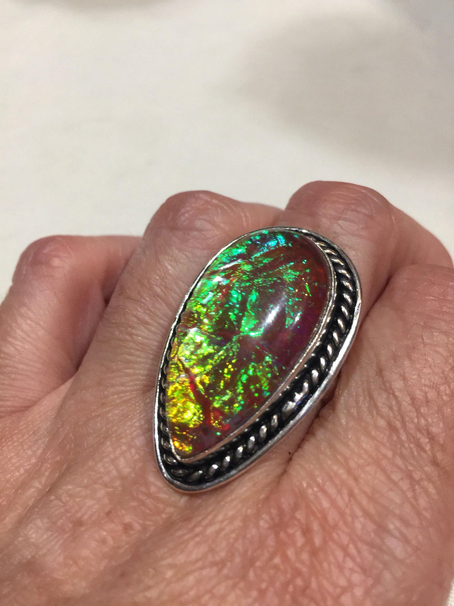 Vintage Blue Green Venecian Art Glass Ring