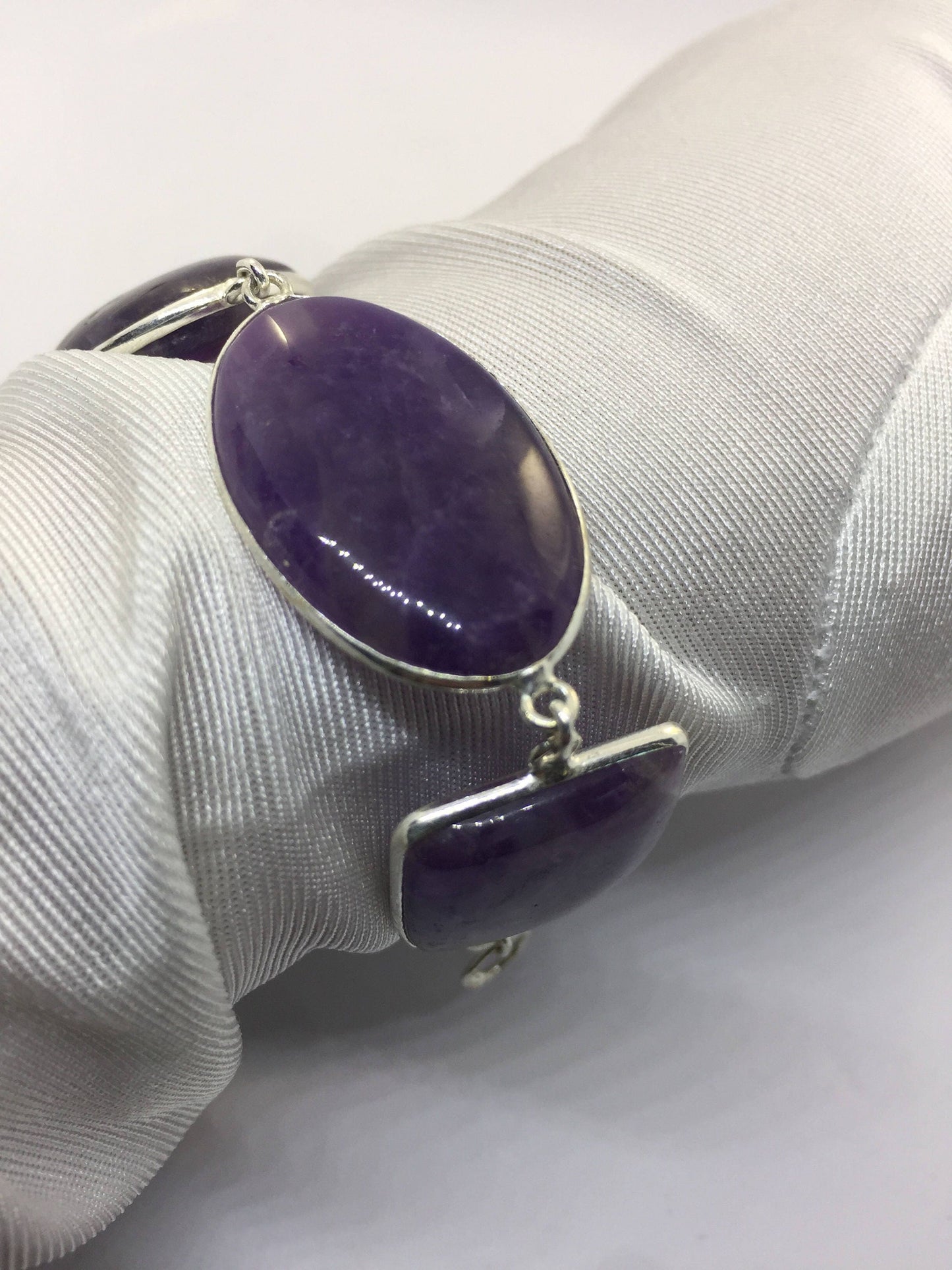 Handmade Genuine Purple Amethyst Rhodium Finished Silver Tennis Bracelet