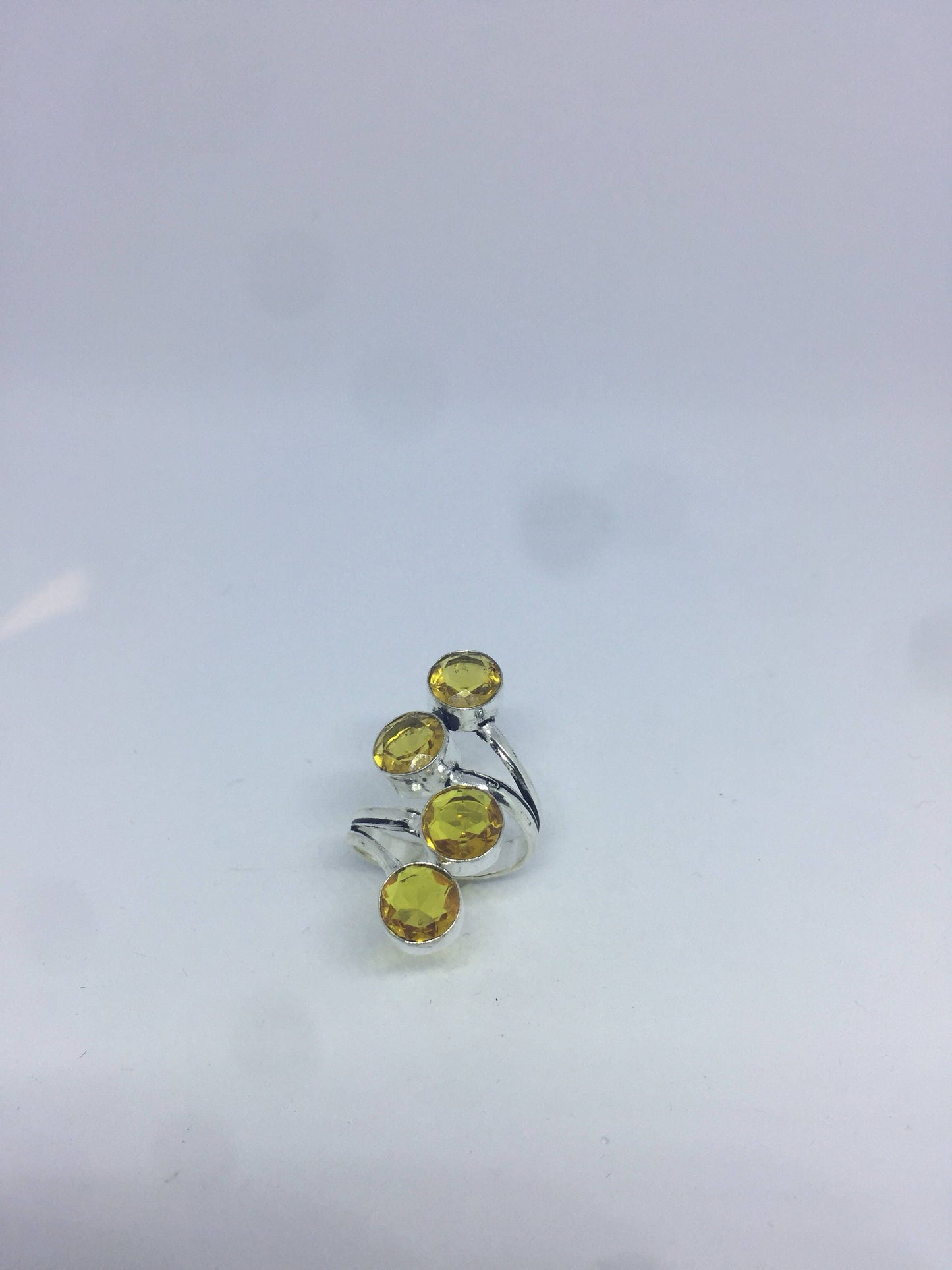 Vintage Golden Citrine Ring Deco 925 Sterling Silver