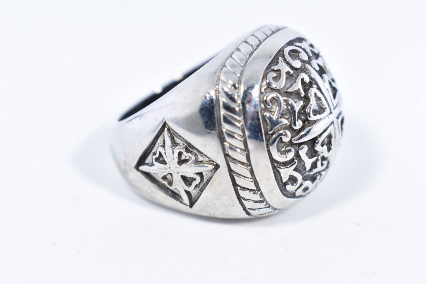 Vintage Gothic Cross Silver Stainless Steel Mens Ring