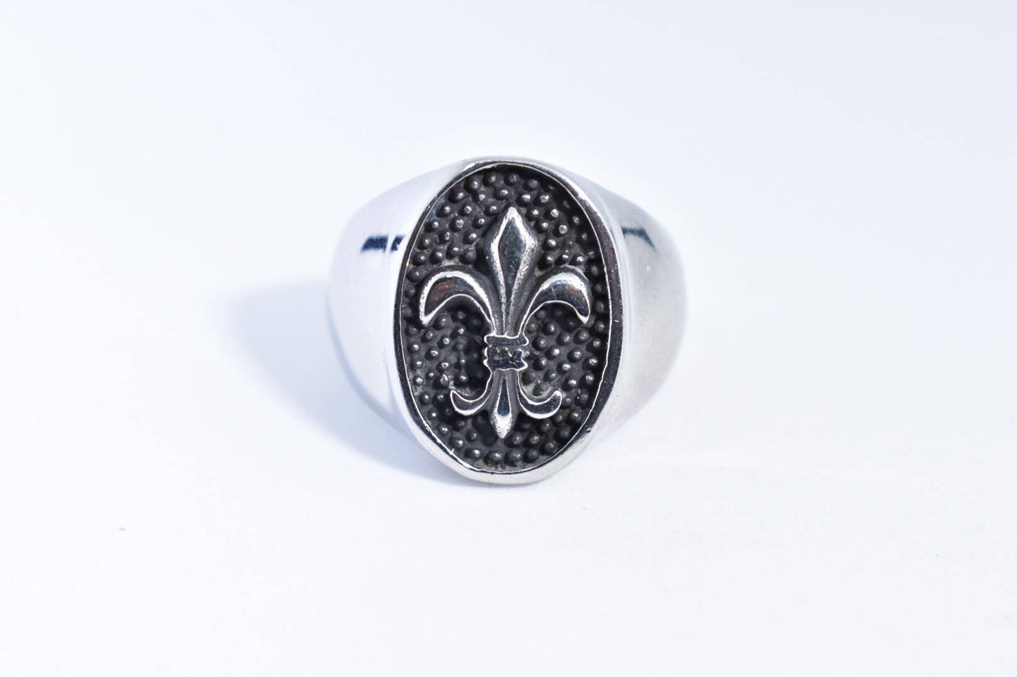 Vintage Gothic Silver Stainless Steel Fleur De Lis Mens Ring